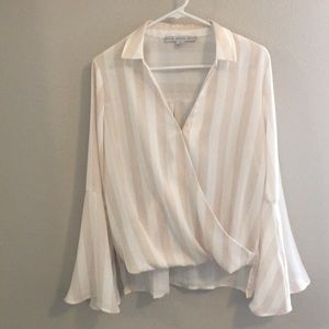 Pink and white striped top, bell sleeves